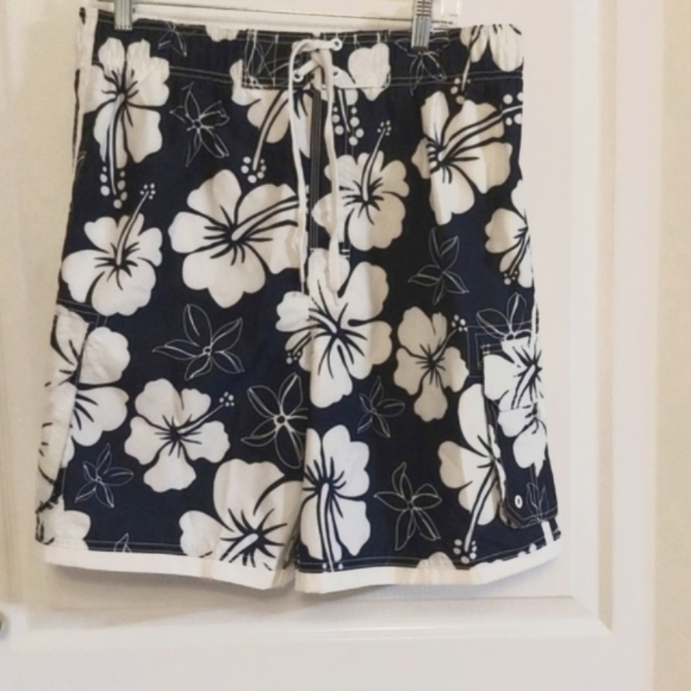 🌴 Vintage Ocean Pacific Swim Trunks Board Shorts. Hibiscus Tropical Waist 34